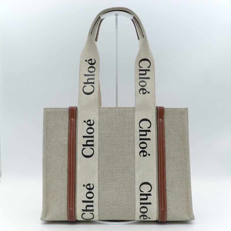 Chloé 蔻伊 Woody 中號 米色亞麻 帆布 托特包-3