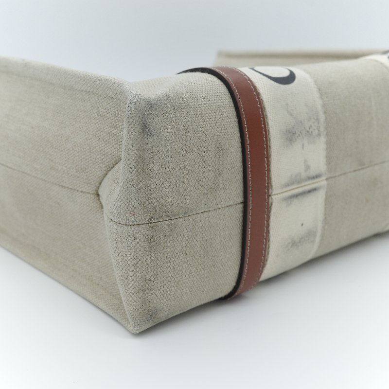 Chloé 蔻伊 Woody 中號 米色亞麻 帆布 托特包-6