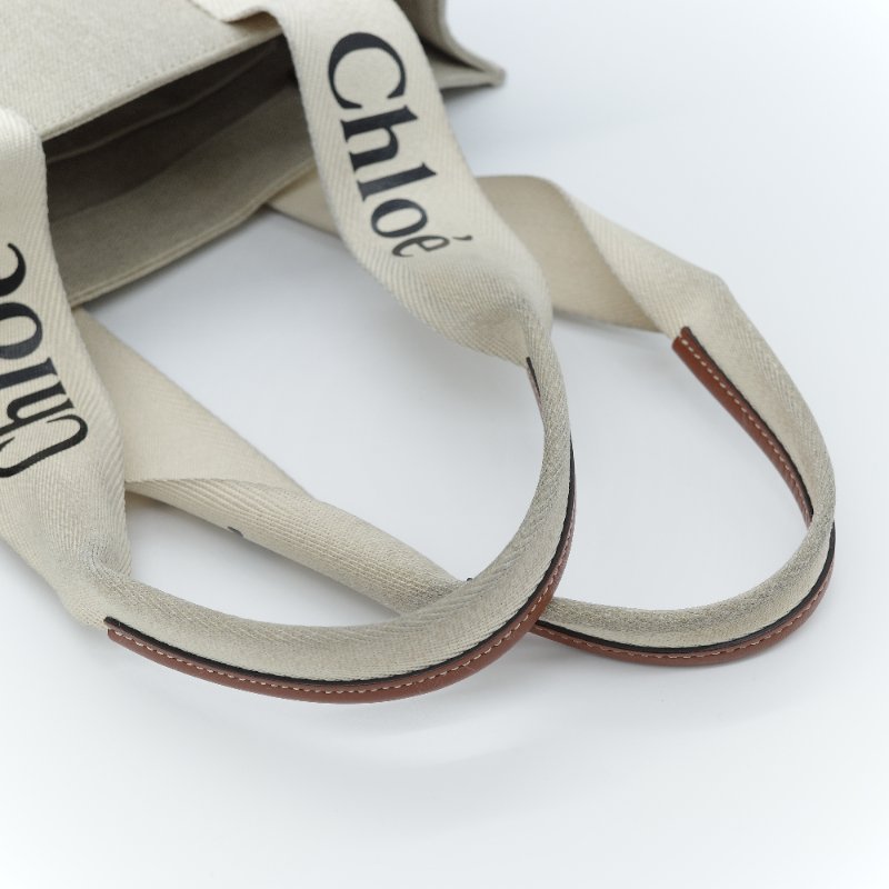 Chloé 蔻伊 Woody 中號 米色亞麻 帆布 托特包-8