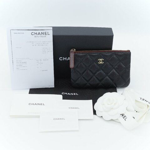 Chanel 香奈兒 經典荔枝紋 黑色 小牛皮 銀釦 拉鍊零錢包