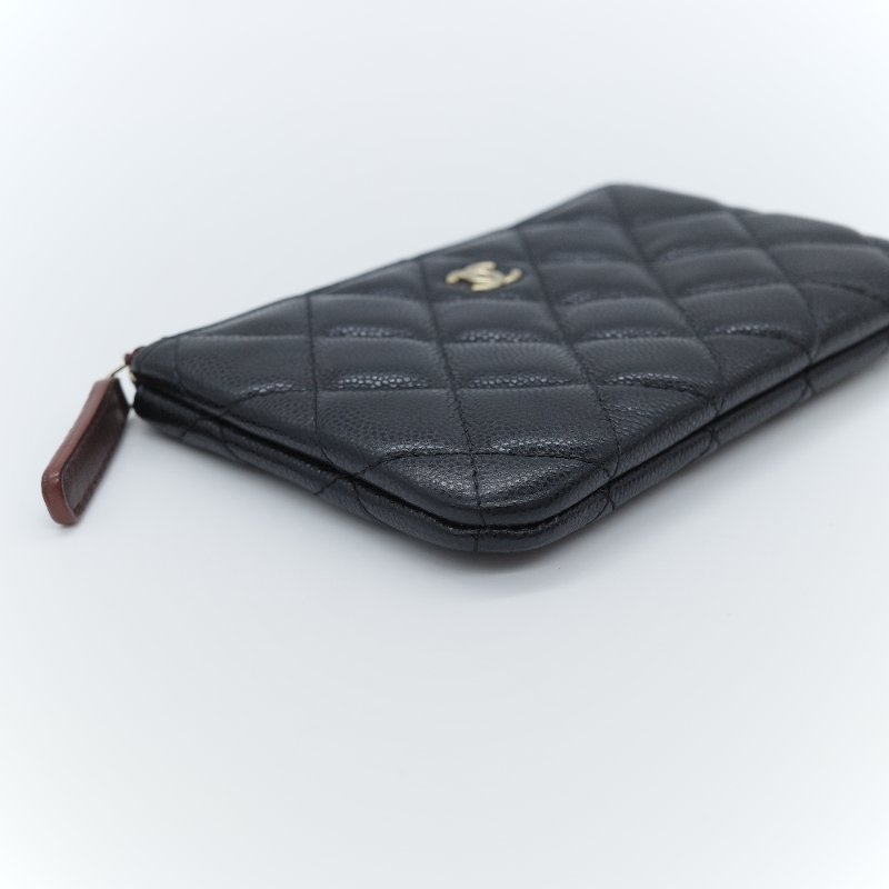 Chanel 香奈兒 經典荔枝紋 黑色 小牛皮 銀釦 拉鍊零錢包-3