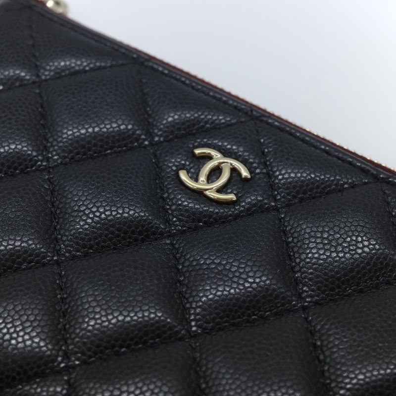 Chanel 香奈兒 經典荔枝紋 黑色 小牛皮 銀釦 拉鍊零錢包-6