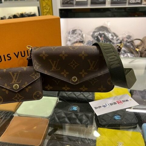 東區正精品㊣LV M80091 FÉLICIE STRAP & GO 原花綠色背帶二合一斜背包信封包RZ6262
