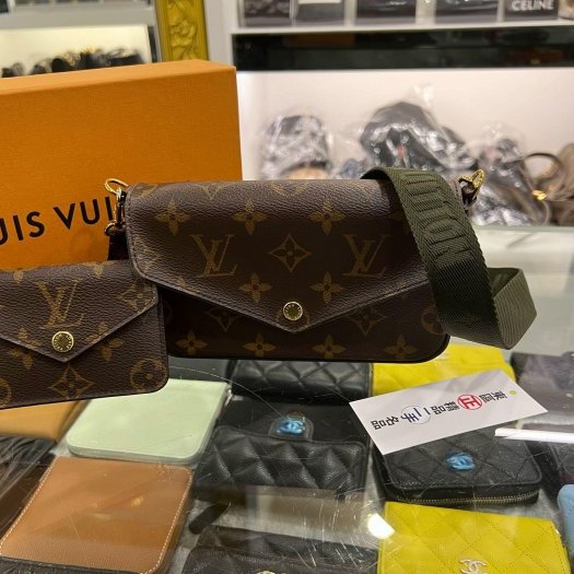 東區正精品㊣LV M80091 FÉLICIE STRAP & GO 原花綠色背帶二合一斜背包信封包RZ6262-0