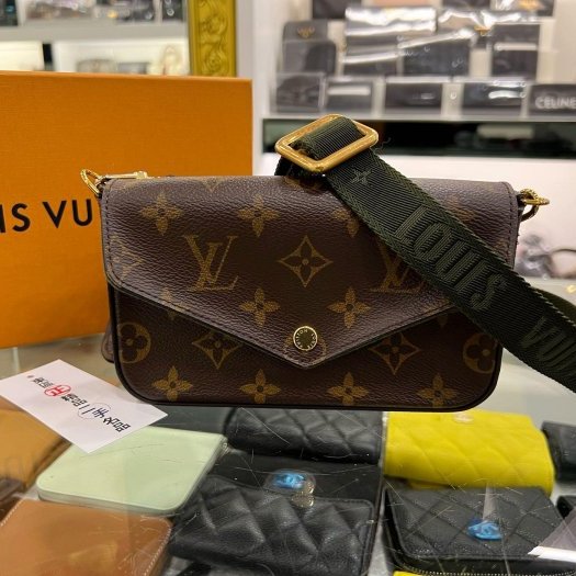 東區正精品㊣LV M80091 FÉLICIE STRAP & GO 原花綠色背帶二合一斜背包信封包RZ6262-1