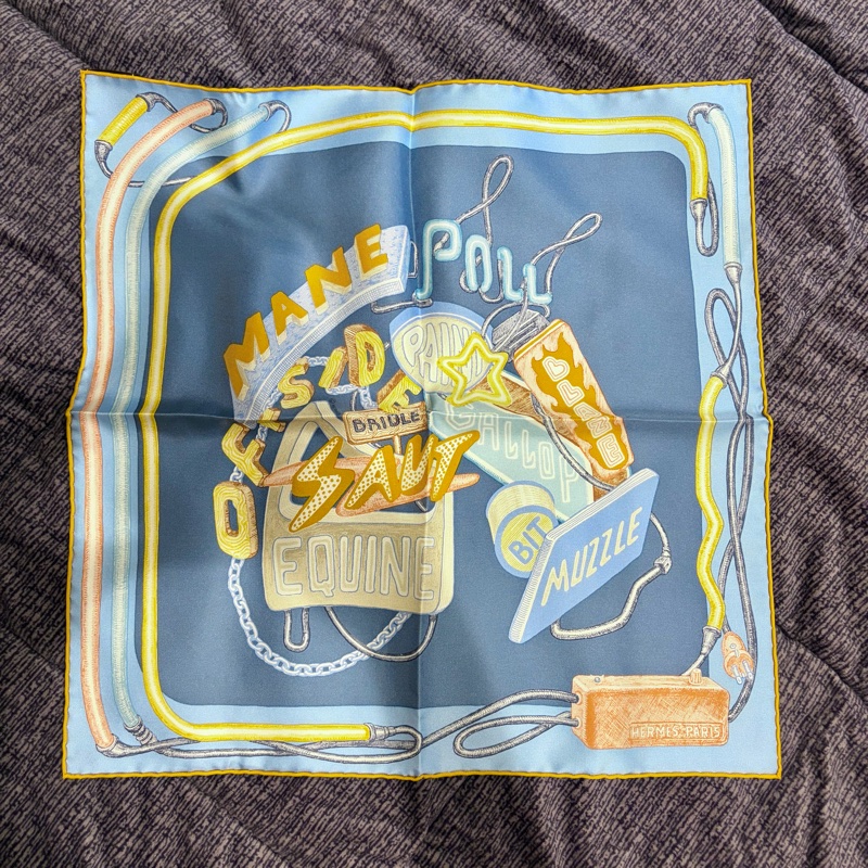 Hermes 駿馬菱鏡 Chevaloscope Neon scarf 45*45絲巾 方巾 絕版品-8
