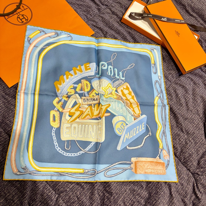 Hermes 駿馬菱鏡 Chevaloscope Neon scarf 45*45絲巾 方巾 絕版品-10