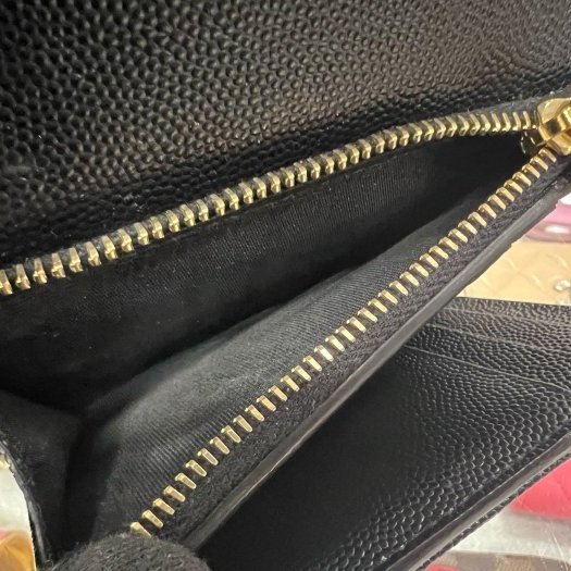 東區正精品㊣YSL SAINT LAURENT 403943 黑色V紋釦式拉鍊零錢袋三折中短夾 RZ5684-5