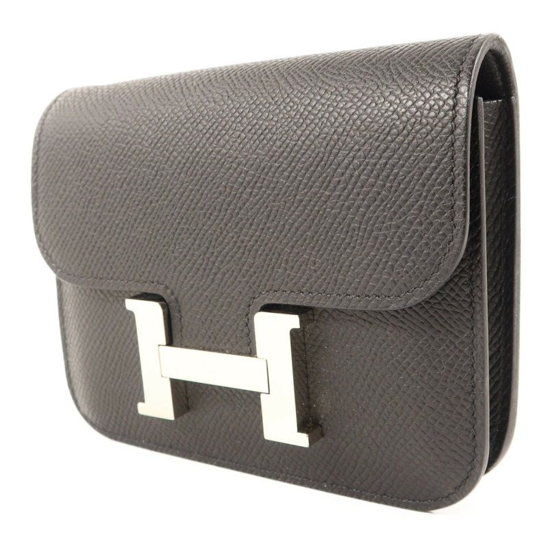 HERMES Epsom皮革Constance Slim銀扣錢包Noir-2