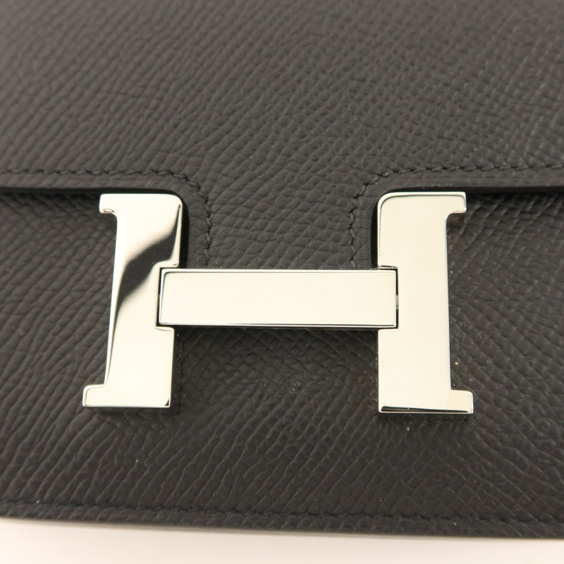 HERMES Epsom皮革Constance Slim銀扣錢包Noir-7