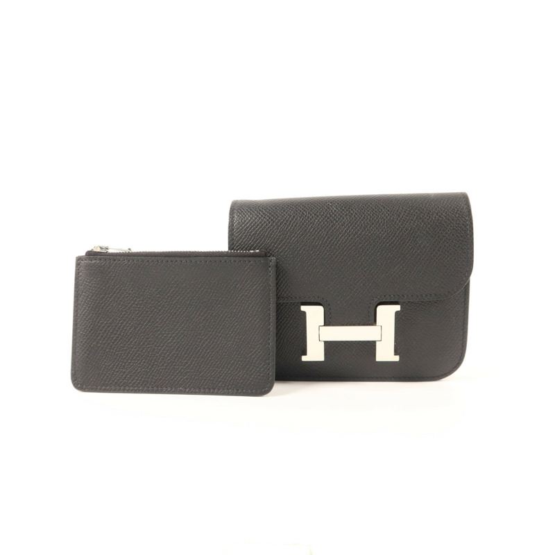 HERMES Epsom皮革Constance Slim銀扣錢包Noir-19