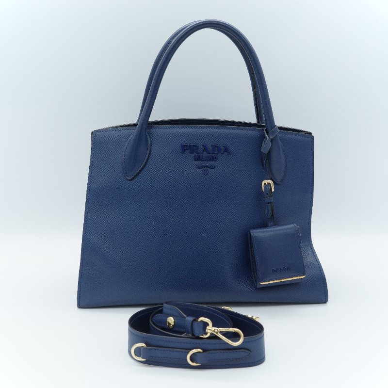 Prada 普拉達 藍色 Saffiano 牛皮 托特包-1