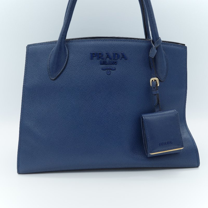 Prada 普拉達 藍色 Saffiano 牛皮 托特包-2