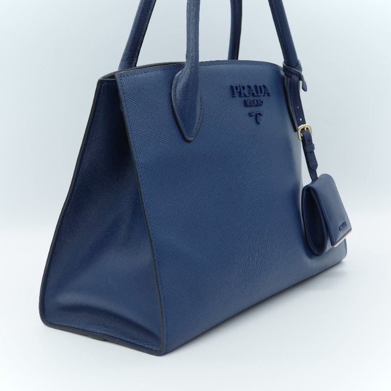 Prada 普拉達 藍色 Saffiano 牛皮 托特包-3