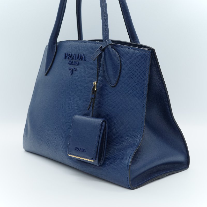 Prada 普拉達 藍色 Saffiano 牛皮 托特包-4