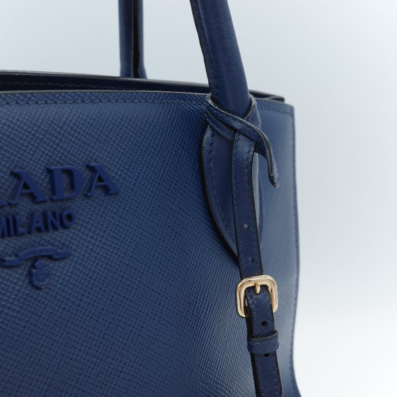 Prada 普拉達 藍色 Saffiano 牛皮 托特包-10