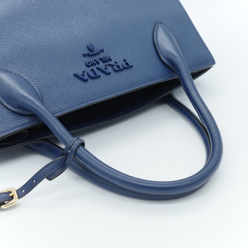Prada 普拉達 藍色 Saffiano 牛皮 托特包-15