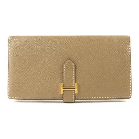 HERMES Epsom皮革Bearn Soufflet Wallet金扣長錢包Etoupe