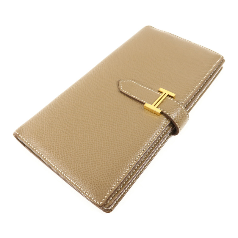 HERMES Epsom皮革Bearn Soufflet Wallet金扣長錢包Etoupe-2