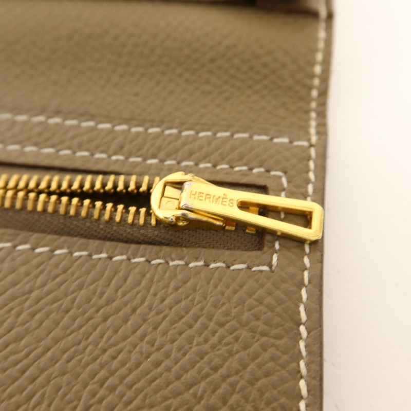 HERMES Epsom皮革Bearn Soufflet Wallet金扣長錢包Etoupe-7