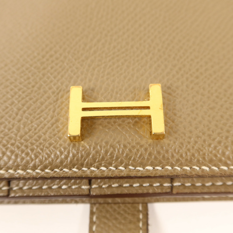 HERMES Epsom皮革Bearn Soufflet Wallet金扣長錢包Etoupe-8
