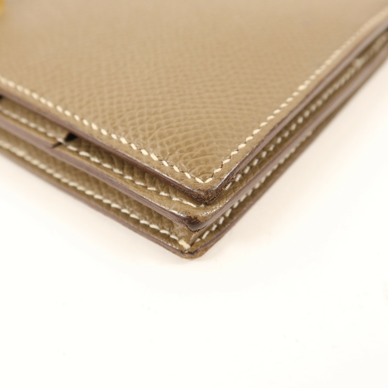 HERMES Epsom皮革Bearn Soufflet Wallet金扣長錢包Etoupe-9