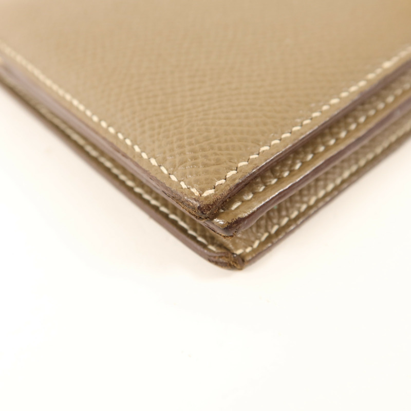 HERMES Epsom皮革Bearn Soufflet Wallet金扣長錢包Etoupe-10