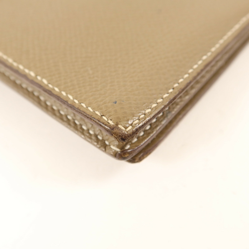 HERMES Epsom皮革Bearn Soufflet Wallet金扣長錢包Etoupe-11