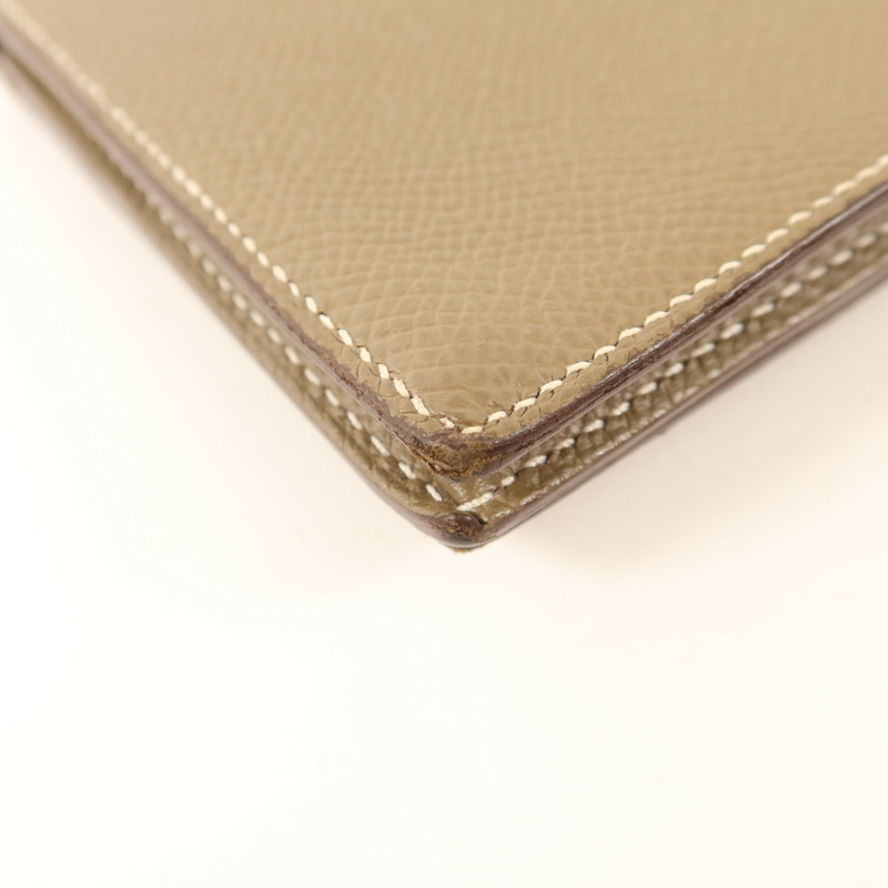 HERMES Epsom皮革Bearn Soufflet Wallet金扣長錢包Etoupe-12