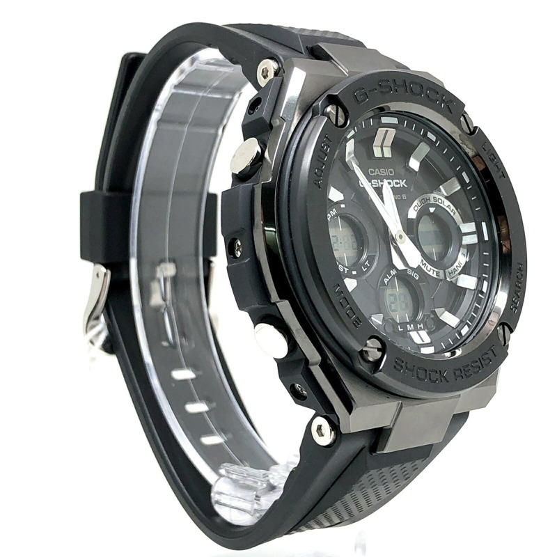 卡西歐 G-SHOCK GST-W110MS-1A G-STEEL 手錶,具備電波太陽能、Tough Multi-Band 6 六局電波接收、金屬錶圈、樹脂錶帶、多層防護結構、雙 LED 照明、指針/數位雙顯,黑色錶盤。 2025 年 6 月發售。可在 Mikunigaoka 商店購買。-1