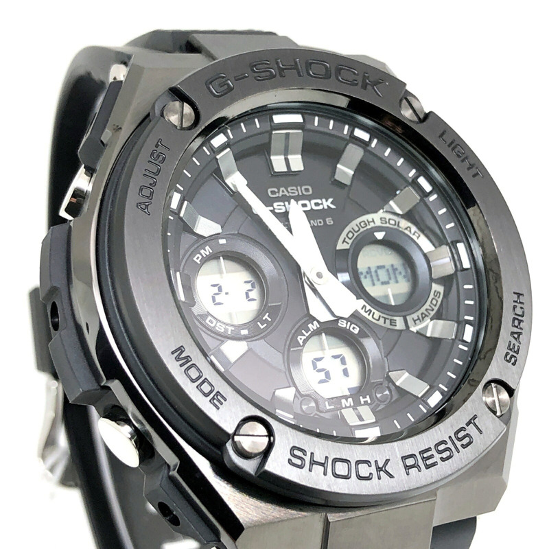 卡西歐 G-SHOCK GST-W110MS-1A G-STEEL 手錶,具備電波太陽能、Tough Multi-Band 6 六局電波接收、金屬錶圈、樹脂錶帶、多層防護結構、雙 LED 照明、指針/數位雙顯,黑色錶盤。 2025 年 6 月發售。可在 Mikunigaoka 商店購買。-3