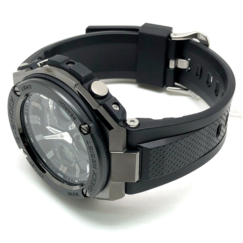 卡西歐 G-SHOCK GST-W110MS-1A G-STEEL 手錶,具備電波太陽能、Tough Multi-Band 6 六局電波接收、金屬錶圈、樹脂錶帶、多層防護結構、雙 LED 照明、指針/數位雙顯,黑色錶盤。 2025 年 6 月發售。可在 Mikunigaoka 商店購買。-4