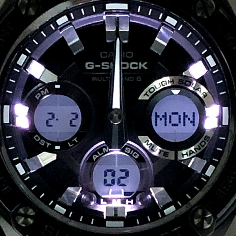 卡西歐 G-SHOCK GST-W110MS-1A G-STEEL 手錶,具備電波太陽能、Tough Multi-Band 6 六局電波接收、金屬錶圈、樹脂錶帶、多層防護結構、雙 LED 照明、指針/數位雙顯,黑色錶盤。 2025 年 6 月發售。可在 Mikunigaoka 商店購買。-8