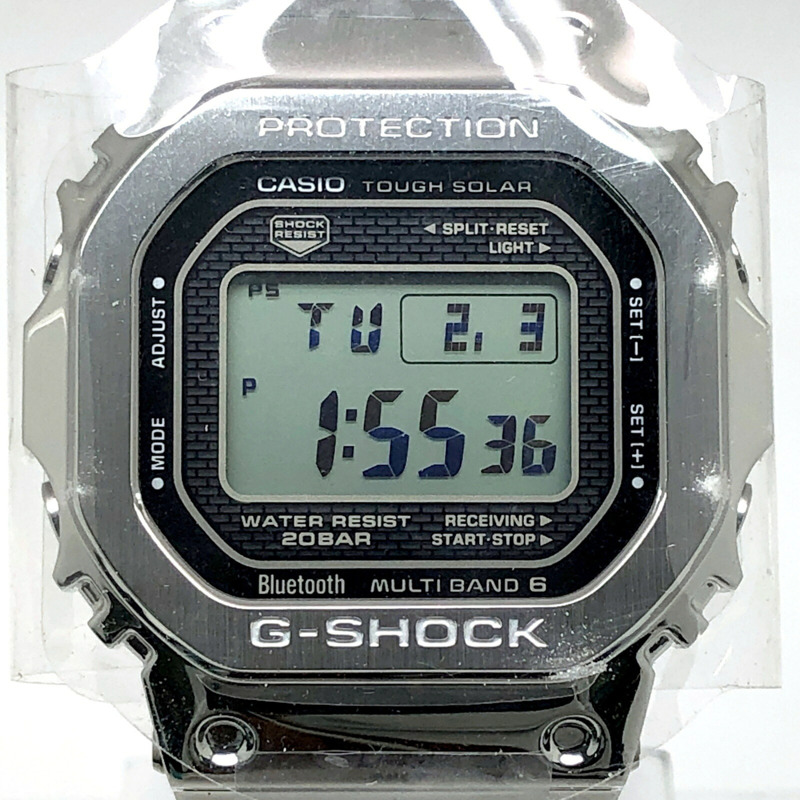 卡西歐 G-SHOCK GMW-B5000D-1 手錶,全金屬銀色,電波太陽能,藍牙,手機連接,LED 背光,旋入式後蓋,2018 年 4 月發售,Mikunigaoka 商店-0
