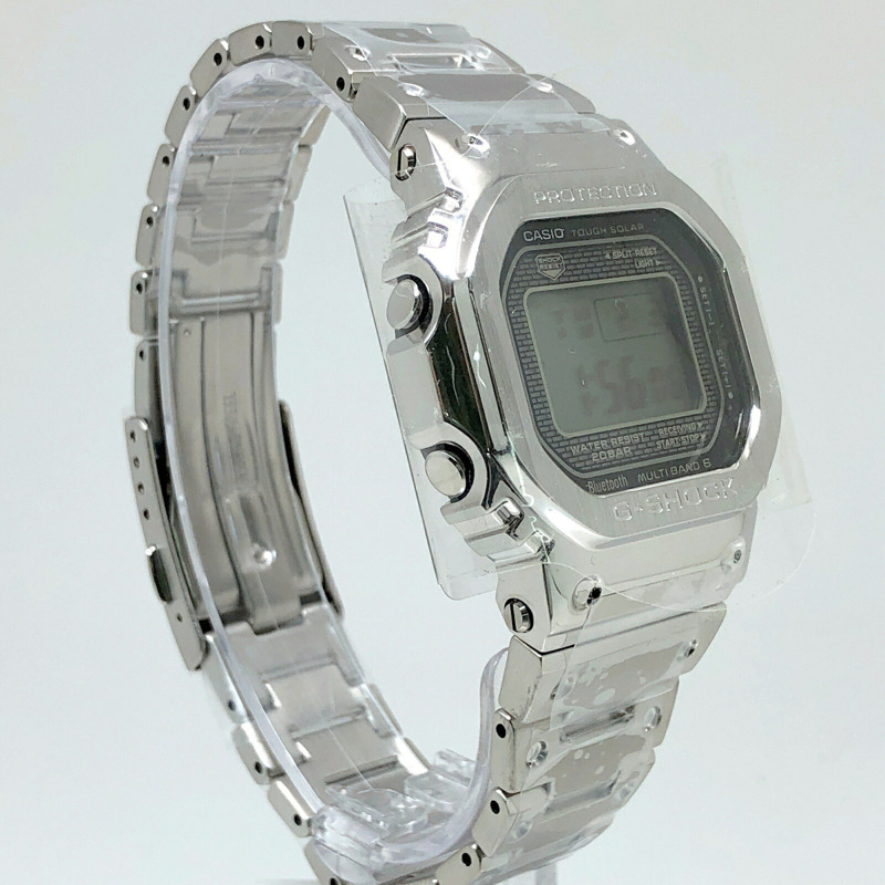 卡西歐 G-SHOCK GMW-B5000D-1 手錶,全金屬銀色,電波太陽能,藍牙,手機連接,LED 背光,旋入式後蓋,2018 年 4 月發售,Mikunigaoka 商店-1