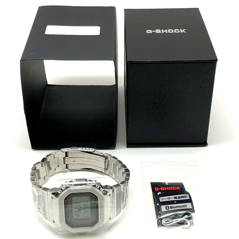 卡西歐 G-SHOCK GMW-B5000D-1 手錶,全金屬銀色,電波太陽能,藍牙,手機連接,LED 背光,旋入式後蓋,2018 年 4 月發售,Mikunigaoka 商店-9