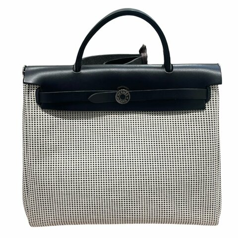 HERMES 愛馬仕 HERBAG 30 側背包 帆布×皮革 黑色 銀釦