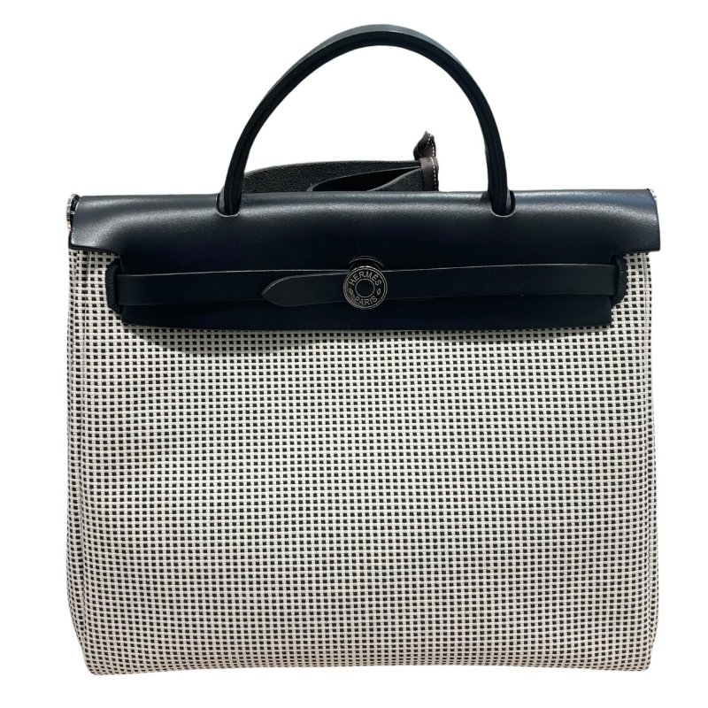 HERMES 愛馬仕 HERBAG 30 側背包 帆布×皮革 黑色 銀釦-0