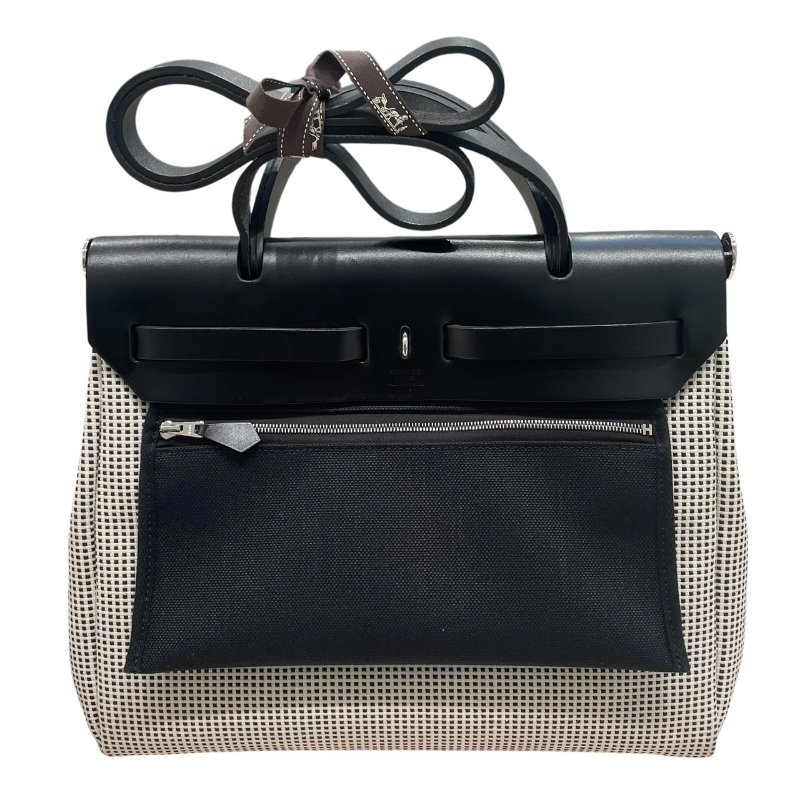HERMES 愛馬仕 HERBAG 30 側背包 帆布×皮革 黑色 銀釦-1