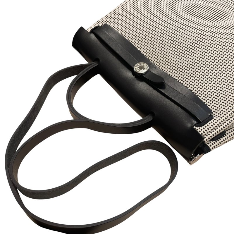 HERMES 愛馬仕 HERBAG 30 側背包 帆布×皮革 黑色 銀釦-9