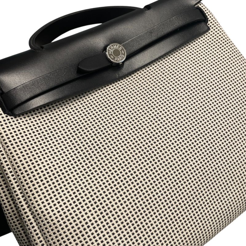 HERMES 愛馬仕 HERBAG 30 側背包 帆布×皮革 黑色 銀釦-10
