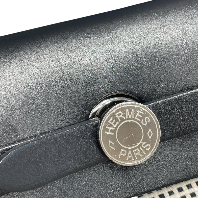 HERMES 愛馬仕 HERBAG 30 側背包 帆布×皮革 黑色 銀釦-14