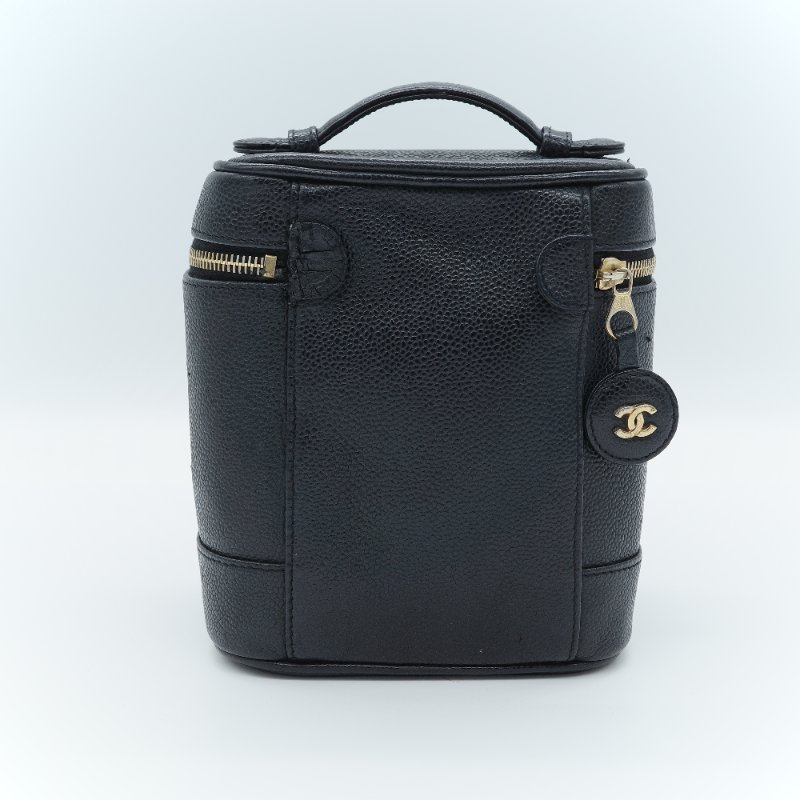 Chanel 香奈兒 經典 CC Logo 黑色荔枝紋 小牛皮化妝包-3