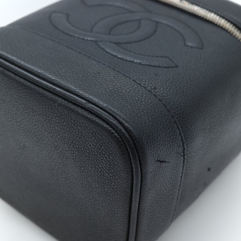 Chanel 香奈兒 經典 CC Logo 黑色荔枝紋 小牛皮化妝包-5