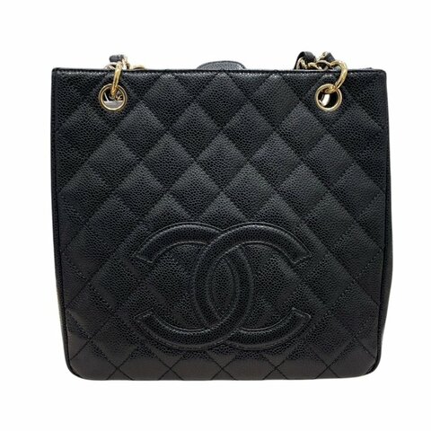 CHANEL 香奈兒 PST COCO 鍊條托特包 荔枝牛皮 黑色 金釦
