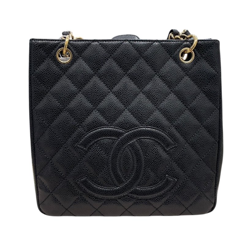 CHANEL 香奈兒 PST COCO 鍊條托特包 荔枝牛皮 黑色 金釦-0