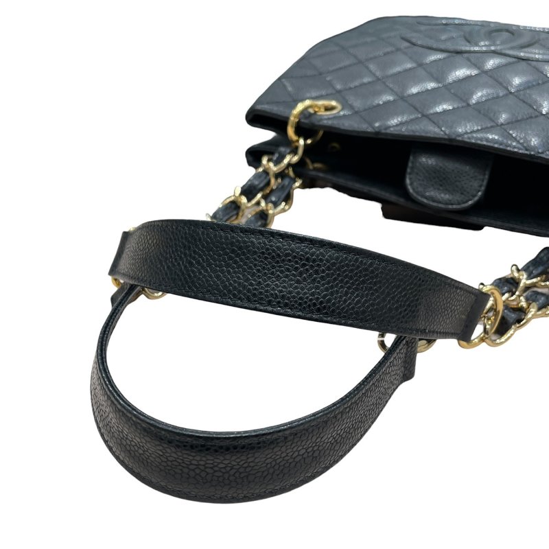 CHANEL 香奈兒 PST COCO 鍊條托特包 荔枝牛皮 黑色 金釦-9