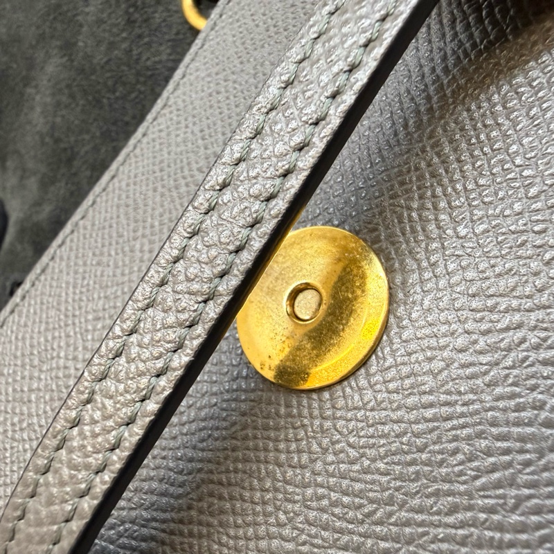 Celine大象灰牛皮金扣Pico Belt鯰魚包-25