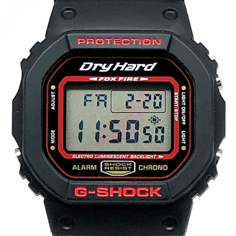 卡西歐 G-SHOCK DW-5600VT MINTIA DryHard 聯名腕錶，黑色火焰 EL 錶盤。非賣品。 2008 年 9 月得獎作品。三國丘店。