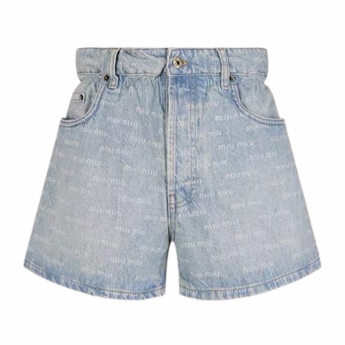Miu Miu 女士 徽標細節牛仔短褲24 25 26碼-0